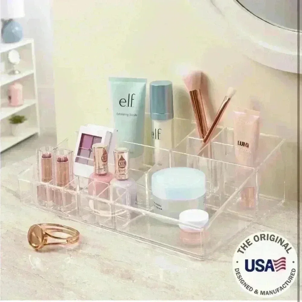 Audrey Clear Vanity Makeup Organizer | 15-Compartment Holder for Beauty Supplies